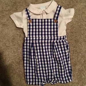 Adorable infant boys blue gingham outfit